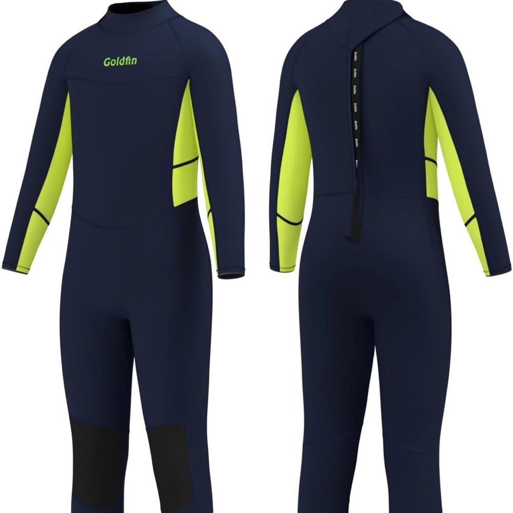 Kids 3MM Swim GoldfinWetsuit in Navy and Neon Lime